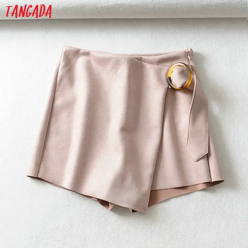 Tangada женские элегантные черные розовые шорты юбки дизайн кольцо боковая молния женские шикарные шорты pantalones cortos 6A284