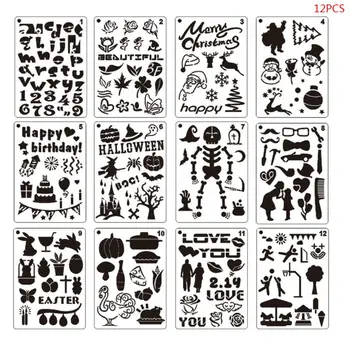 

12pcs Halloween Christmas Drawing Template Stencil Painting Embossing Scrapbook