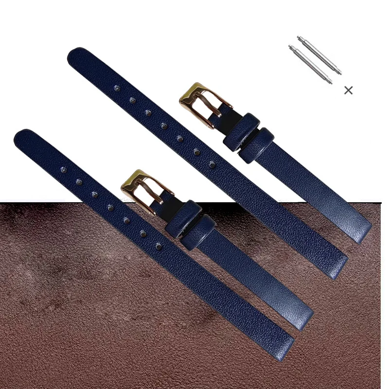 8 мм ремешок для часов темно-синий женский кожаный с пряжкой из розового золота