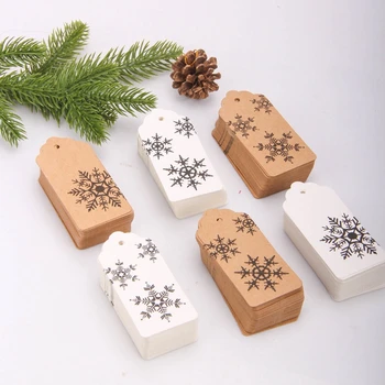 

50PCS White Snowflake Kraft Paper Hang Tags Labels Christmas Party Gift Wrapping Supplies Merry Christmas DIY Kraft Paper Cards