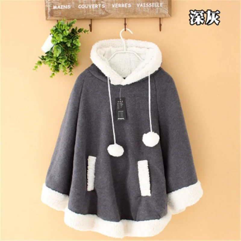 Goede Woherb Japanse Kawaii Mantel Vrouwen Herfst Winter Hooded Poncho Cape Jas 2020 Meisjes Gewatteerde Leuke Trui Capes Femme Shawl 23422