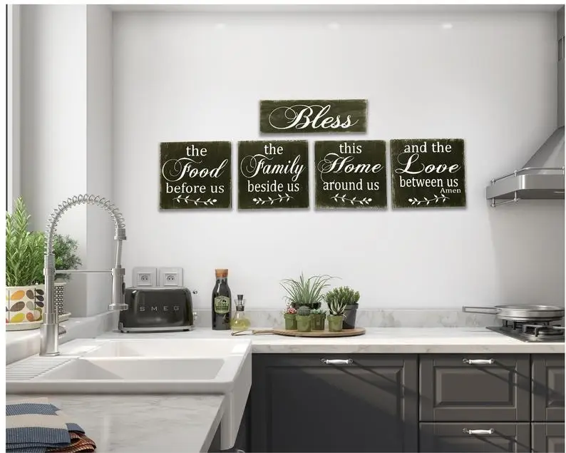  Rustic Kitchen Decor - Bless The Food Before Us - Dining Room Decor - Distressed Wood - Home Decor  - 4000329829411