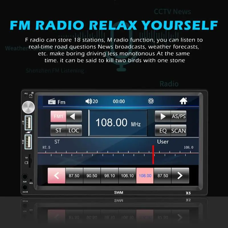 X5 2din Автомагнитола 7 дюймов двойной 2 DIN автомобильный стерео Автомагнитола Bluetooth AUX RCA FM радио автомобильный аудио приемник головное устройство