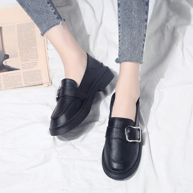 

Shoes Women's 2019 Spring Flat Double Purpose Slip-on Loafers Students British-Style Small Leather Shoes Women's Korean-style Ve