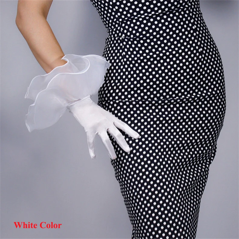 Шелковые кружевные перчатки эластичные мерсеризованные шелковые атласные красные Ультра короткие большие двухслойные сетчатые женские перчатки из органзы с оборками WSG01