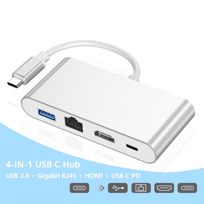 USB Type C Hub Adapter Dock for MacBook Pro Air Dell Hp, USB C Switch to 4K  HDMI Rj45 USB 3.0 USB PD, Compatible Thunderbolt 3