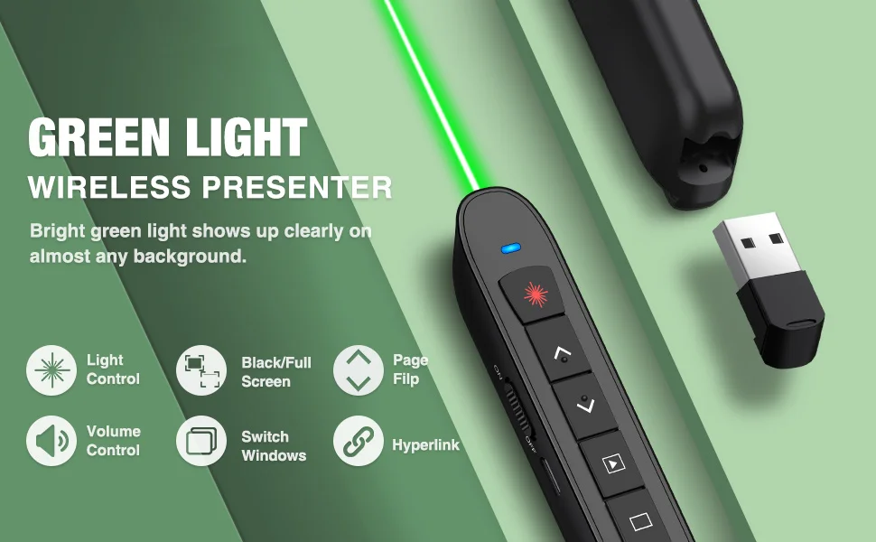 Wireless Presentation Clicker with Green Light and Red Light 2 Packs 