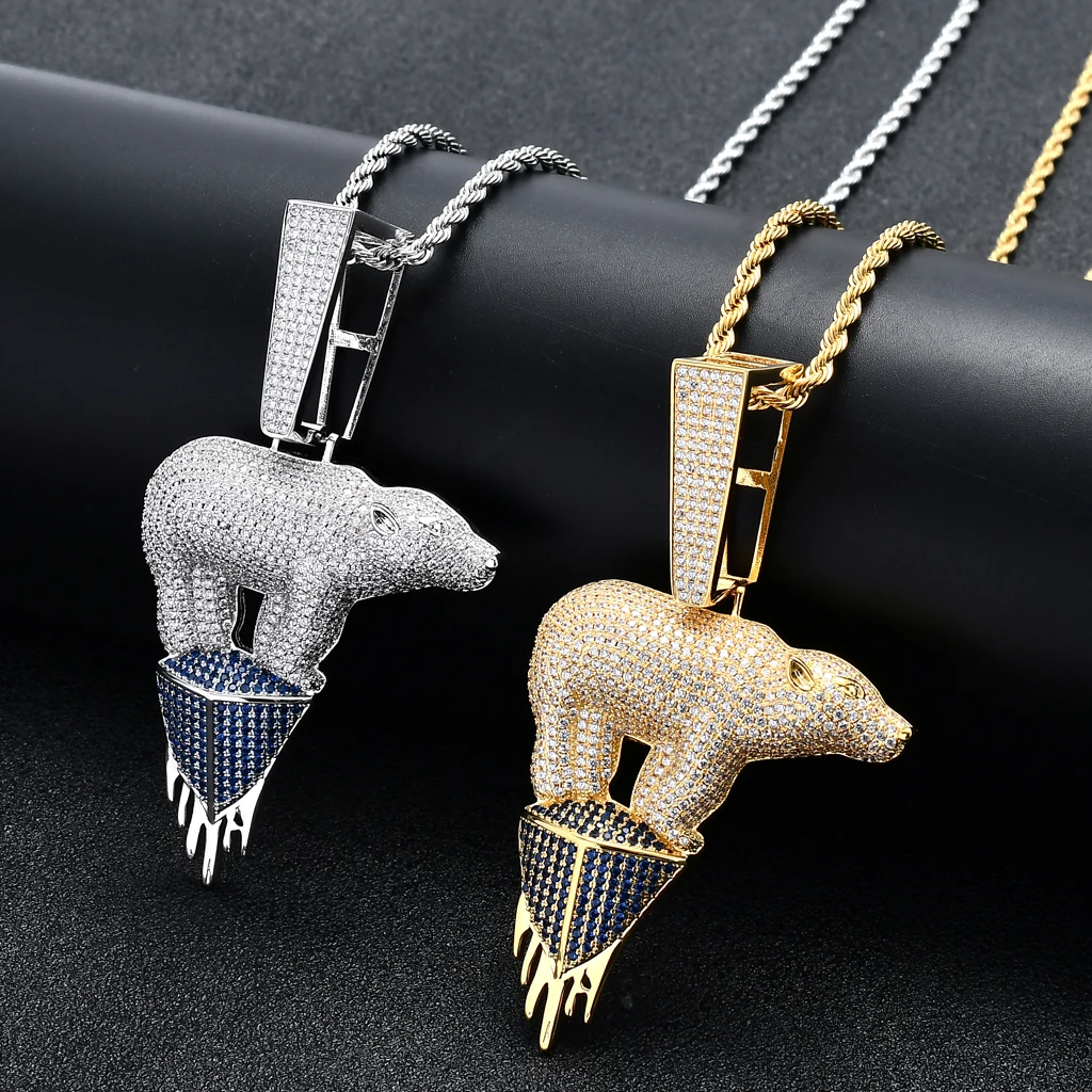 Bohemia Polar Bear  CZ Zircons Pendant Long Chain Jewelry Accessory for Women Ladies