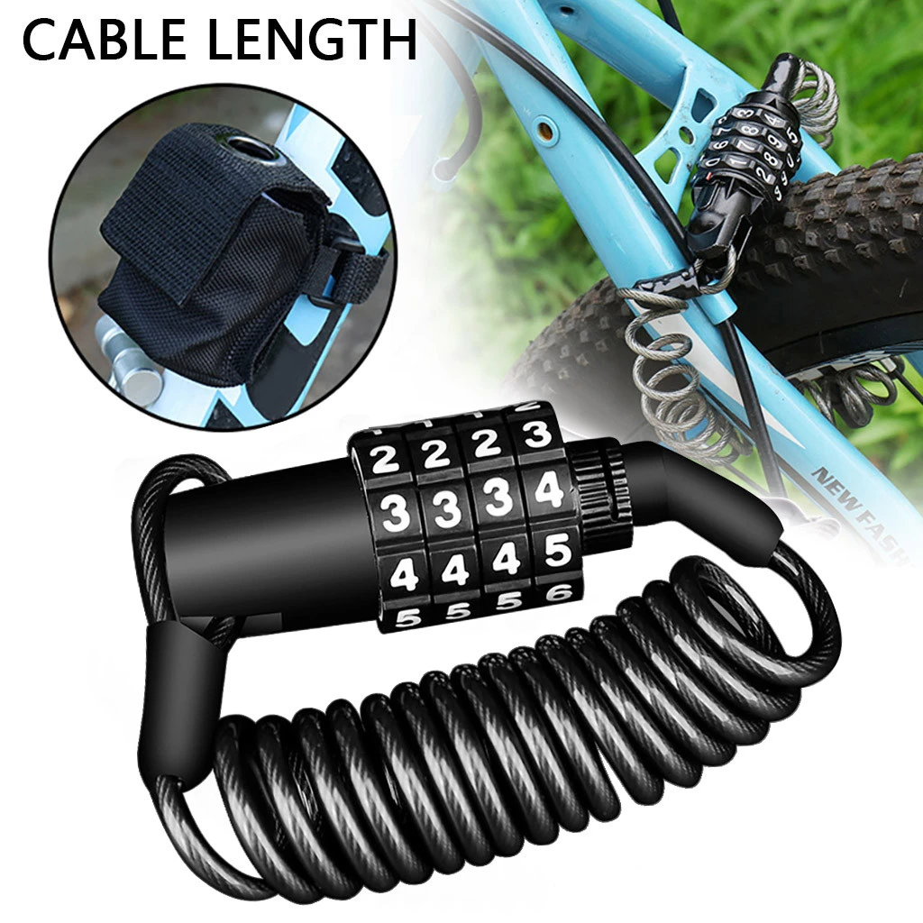 4 Digit Combination Code Anti Theft Bicycle Cable Lock Mountain Bike Security