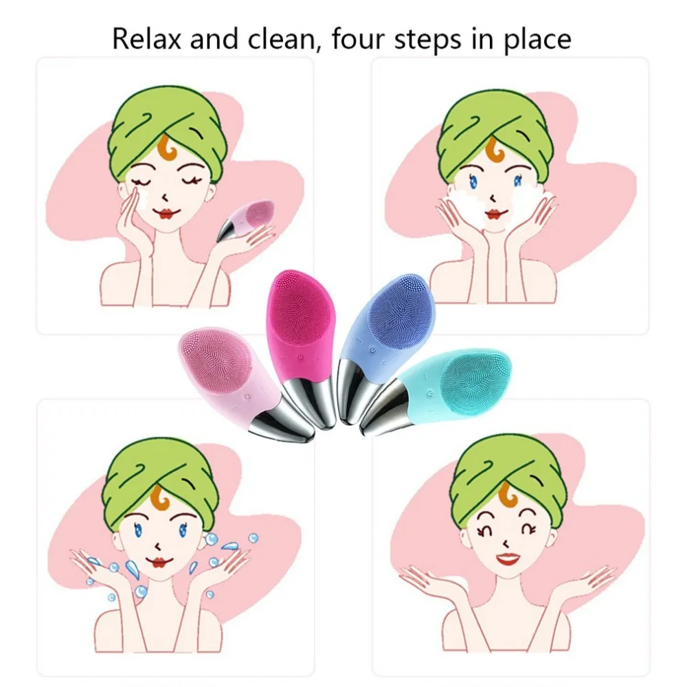 HOT Ultrasonic Vibration Silicone Cleansing Instrument Wash Instrument Electric Wash Brush Washing Artifact Pore Cleaning Brush (2)