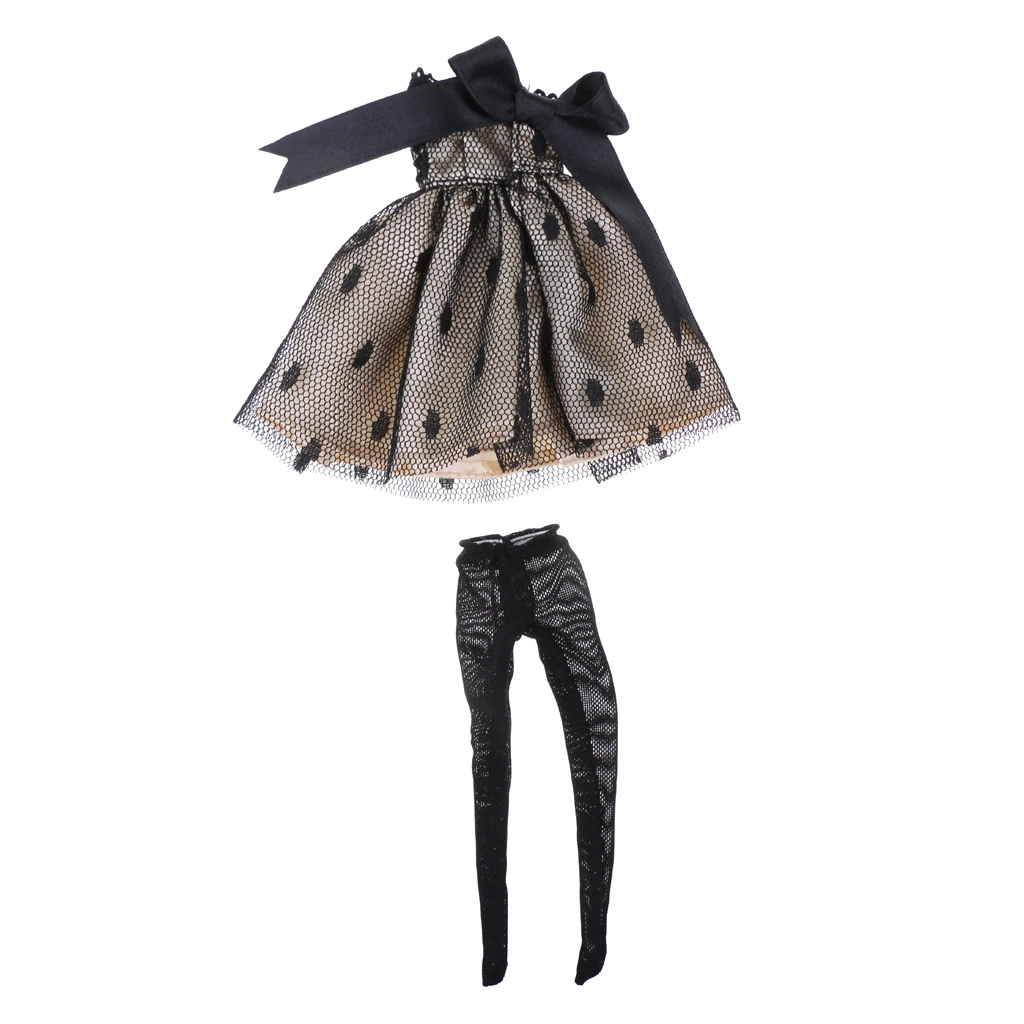 Lovely Two-layer Dress Bowknot Skirt Stocking Suit Clothes for 12