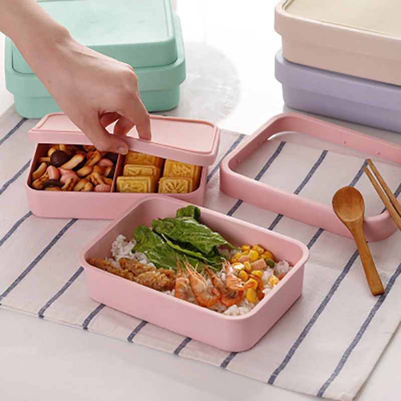 Multifunction Double Lunch Box For Baby Kids School Food Container Solid Color Bento Box Children Lunch Box