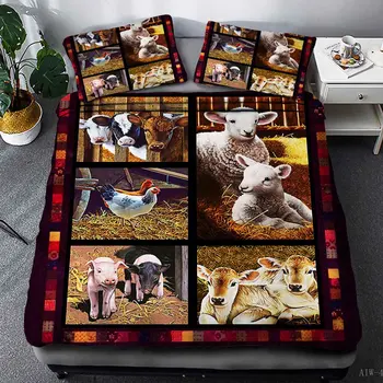 

farmer Pasture Sheep cattle chicken pig Duvet Cover Farm Animals on with Design 3pcs cute Bedding Set queen full size