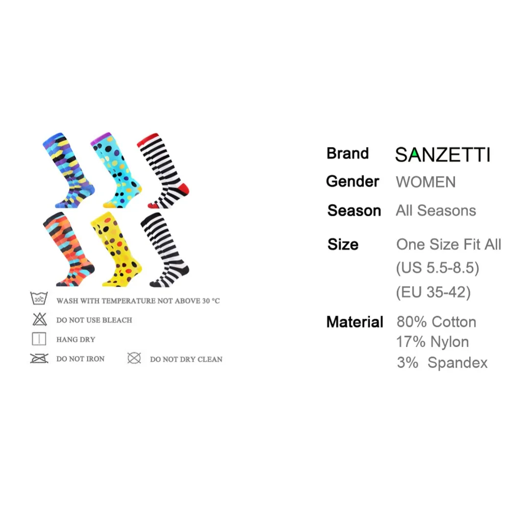 SANZETTI/6 пар/лот; женские цветные носки ниже колена; эластичные хлопковые Компрессионные носки; нескользящие носки