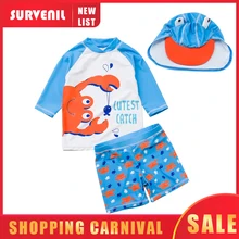 Детские купальные костюмы для мальчиков с рукавом 3/4 UPF 50+ детский купальный костюм с принтом краба из трех предметов, пляжные купальные костюмы для малышей