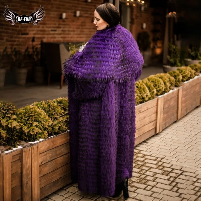 BFFUR элегантная натуральная черно-бурая лиса меховое Женское пальто X-long пальто женское с лисьим меховым воротником плюс размер парка одежды с натуральным мехом