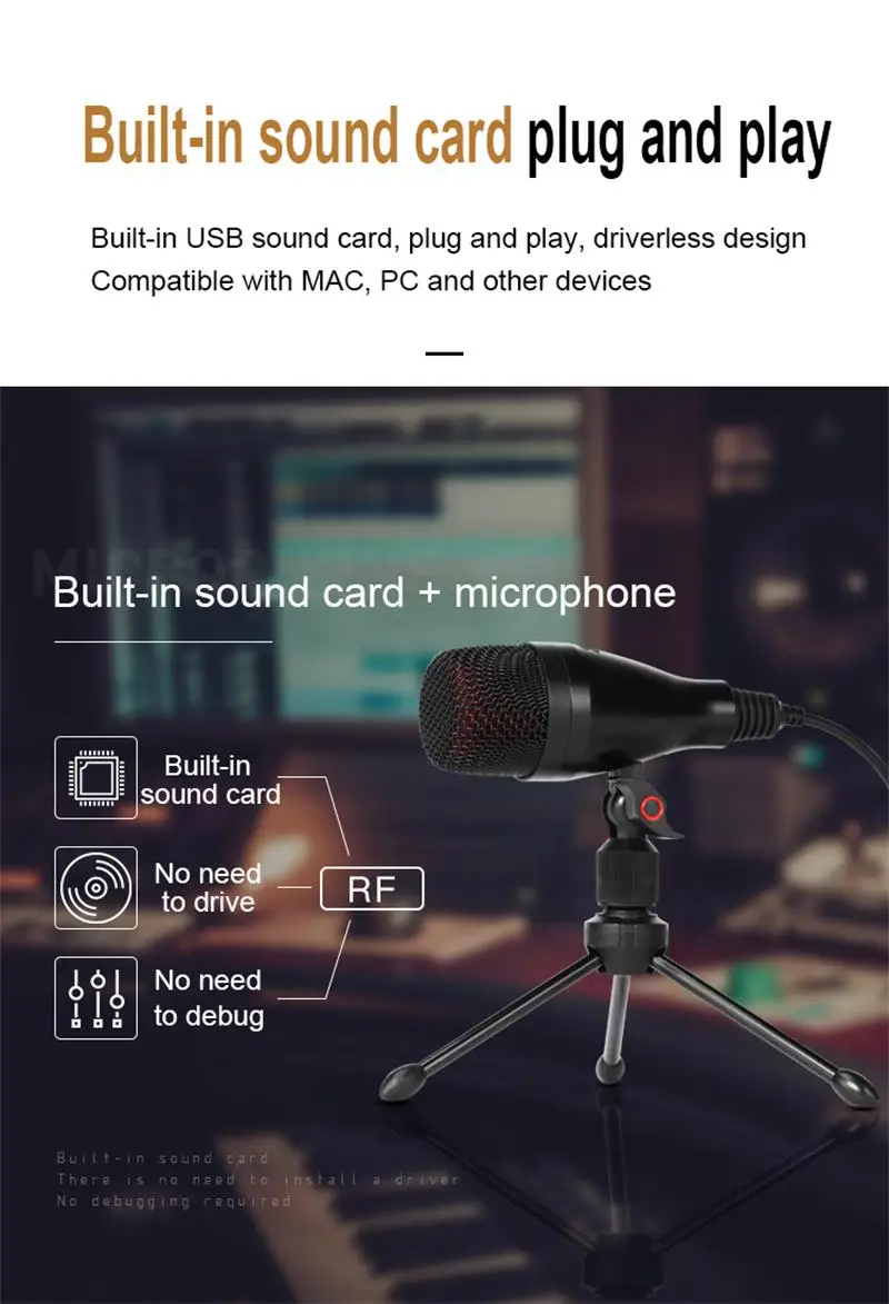 FELYBY кардиоидный Конденсор USB микрофон для студийной записи прямая трансляция YouTube видео конференции вещания игровой микрофон