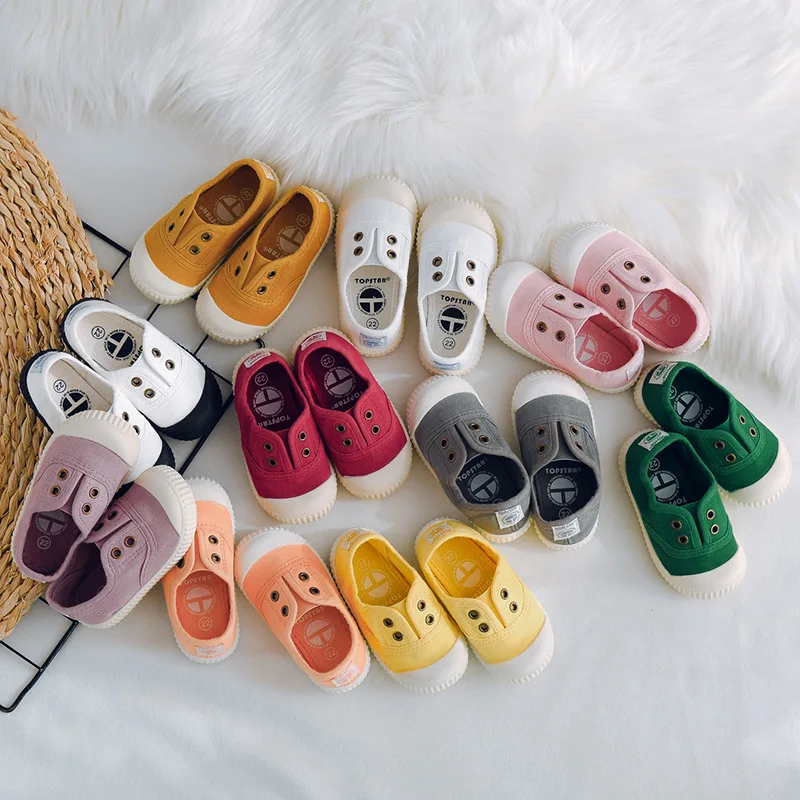 

2020 Autumn Popular Children's Loafers Solid Color Kids' Canvas Shoes Korean Soft Soles Toddler Shoes Factory Outlets