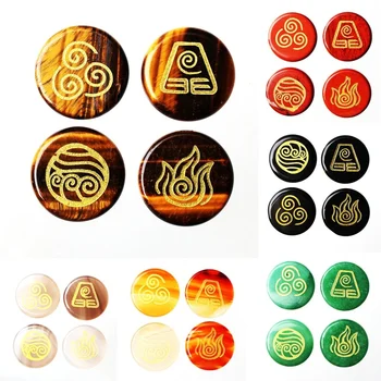 

4Pcs Natural Round Shaped Tumbled Stones Engraved Rune Symbols Reiki Crystal Healing Pendant Gift