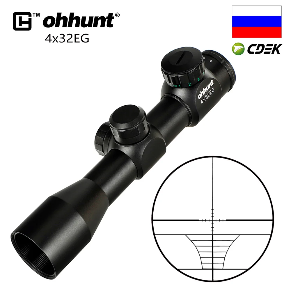 Охота ohhunt 4x32EG 1 дюймов компактный прицел красный зеленый с подсветкой дальномер Сетка прицел тактический оптический прицел