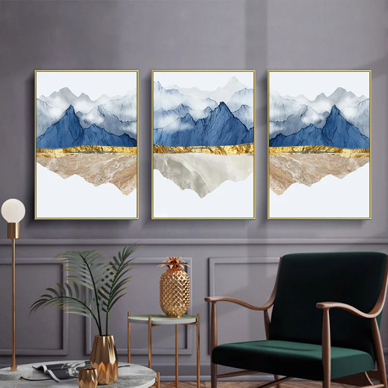 Современный горный отражение мраморный абстрактный настенный плакат пейзаж холст печать живопись современное искусство украшение дома картина