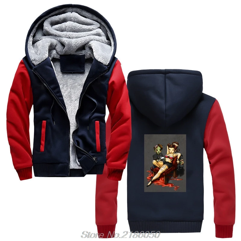 Navy Red Зомби и Pin Up сексуальная девушка толстовка мужская забавная геймера Для Мужчин's утепленное пальто на молнии в стиле Харадзюку кофты - Цвет: Navy Red