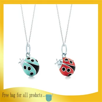 

1: 1 Original Model S925 Sterling Silver Necklaces Fashion 2 Color Ladybug Pendant Necklaces Ladies LOGO Jewelry Birthday Gift
