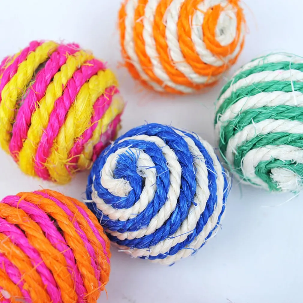 Random Color Cat Play Chew Toy Straw Cat Pet Rope Weave Ball Teaser Ball Cats Products For Pets Hot Sale