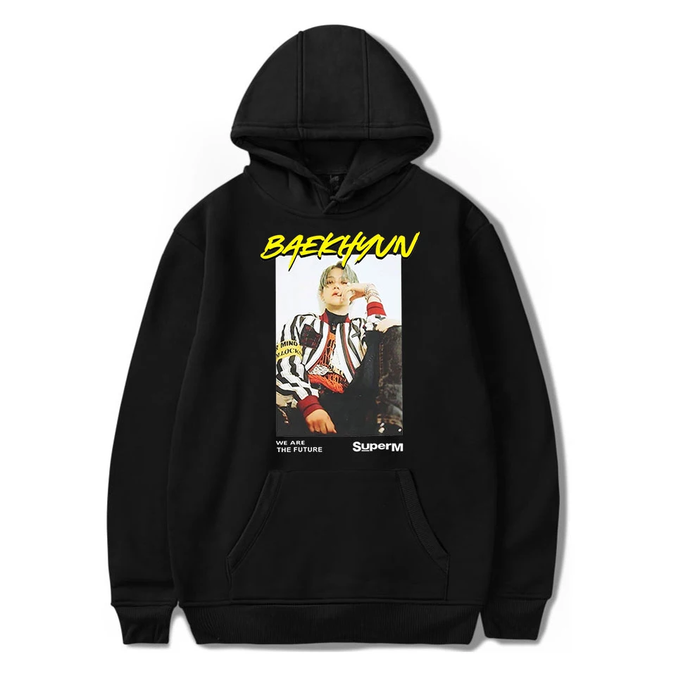 Новинка, супер BAEKHYUN Kpop, толстовки, толстовка, хип-хоп, для мужчин, женщин, с капюшоном, пуловер, спортивный костюм, с длинным рукавом, для мужчин, толстовка с капюшоном, топы - Цвет: black
