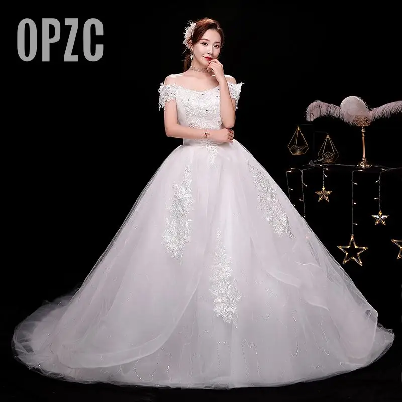 Новейшая модель; Robe De Mariage Grande поезд свадебное платье кружевной вырез лодочкой с открытыми плечами бальное платье в стиле принцессы; большие Размеры Винтаж невест