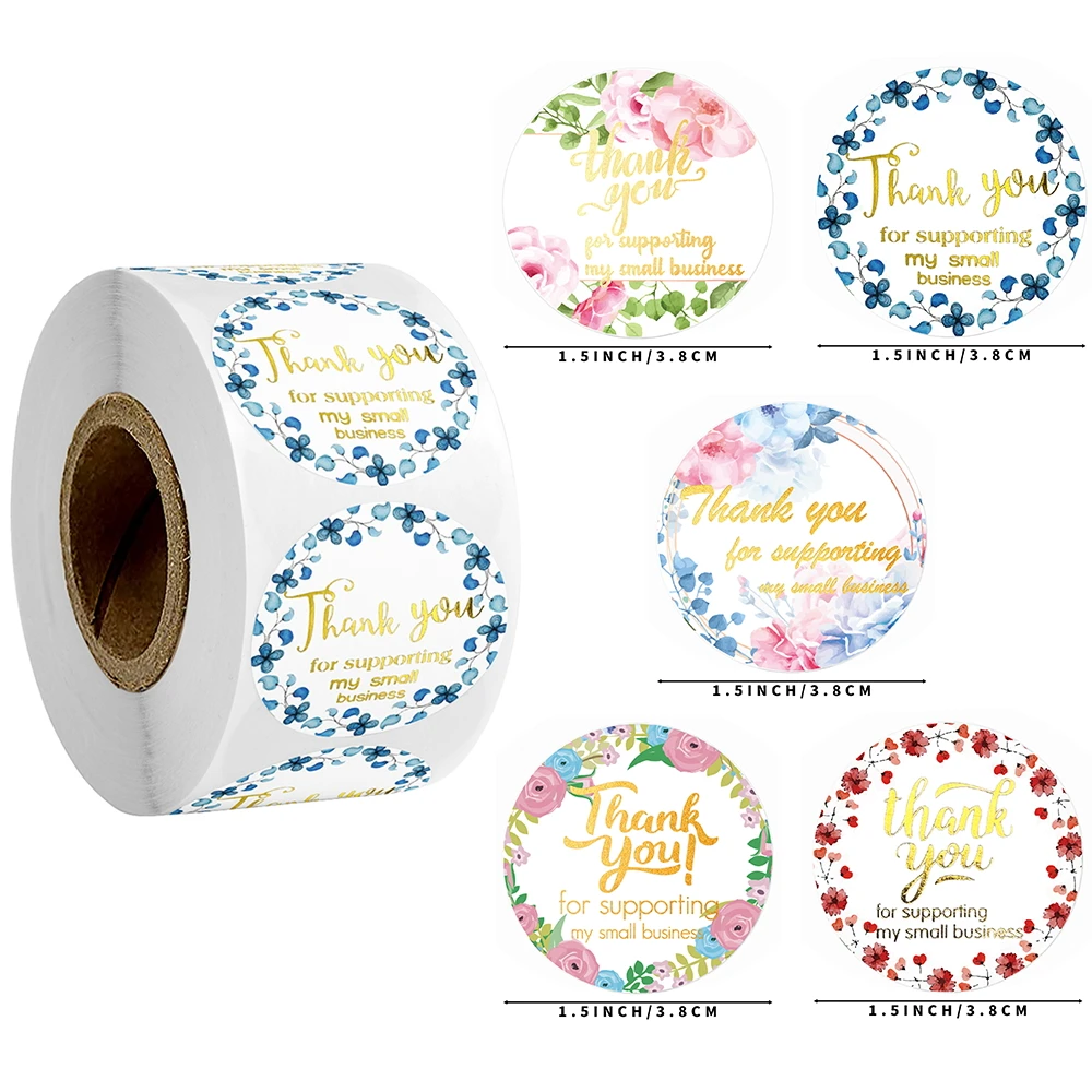 

Decor Stickers Floral Thank you for Supporting My business Seal Labels for Business Cards 1.5'' Round Handmade Stickers 500pcs