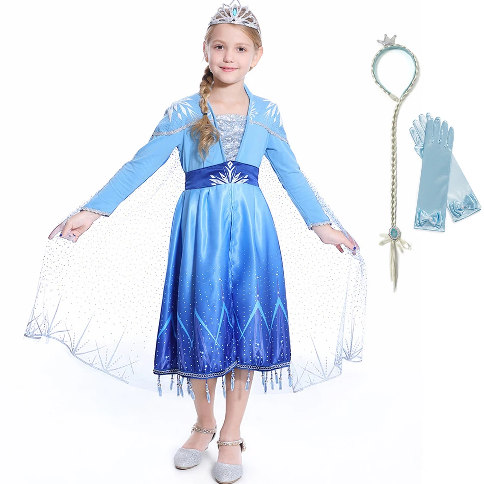 Dress Set 01 Платье Эльзы для девочек возрастом от 2 до 10 лет костюм Снежной Королевы из 2 предметов детская одежда для костюмированной вечеринки на год, день рождения детское голубое нарядное платье Эльзы - Цвет: Dress Set 01
