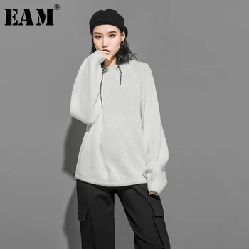 

[EAM] Zipper Big Size Knitting Sweater Loose Fit Round Neck Long Sleeve Women Pullovers New Fashion Spring Autumn 2020 19A-a368