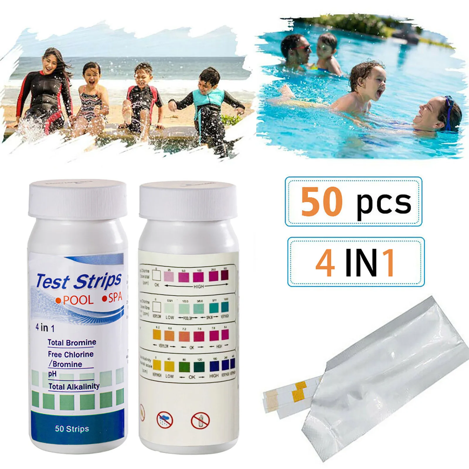 50pcs Chlorine Dip Test Strips Hot Tub Spa Swimming Pool Ph Tester Paper Piscinas Ph Testers