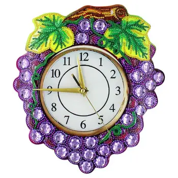 

Cross Stitch Grape Hanging Clock PVC Chevron DIY Full Drill Special Shape Diamond Painting Drill Home Wall Decoration
