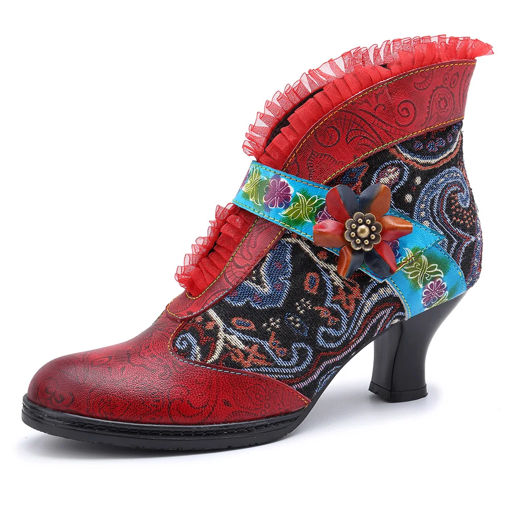 

Europe And America 19 New Style Floral Lace Entirely Handmade Contrast Color Fancy Vivid Spain Style Women's Sandal Boots Sandal