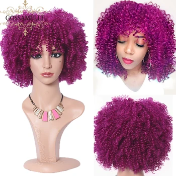 

Gossamelle Short Purple Synthetic Wigs Afro Kinky Curly Cosplay Wigs For Women High Temperature Fiber Bob Wig