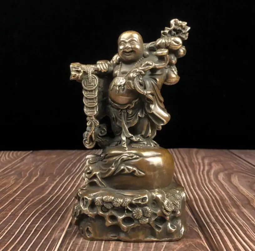 

China archaize brass maitreya Buddha Send blessings crafts statue