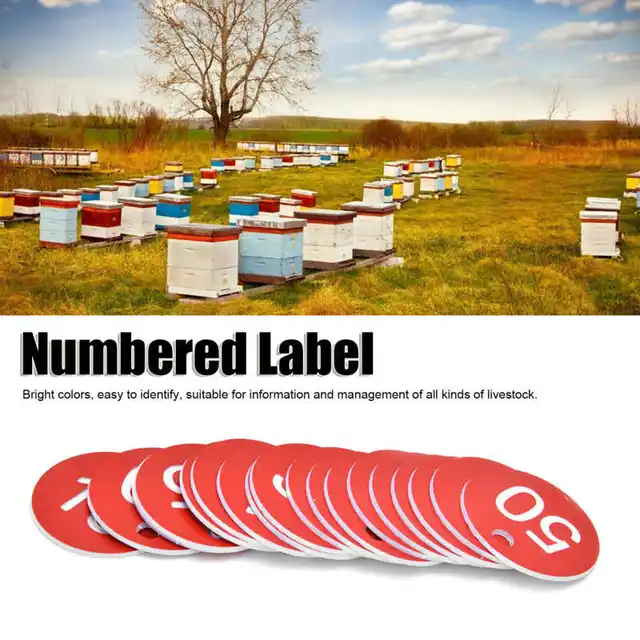 50 db Beehive Tags Abs Kerek Számozott Jelcímkék Lyukállat -Tartozékok Red Bee Párzási Doboz - Image 2