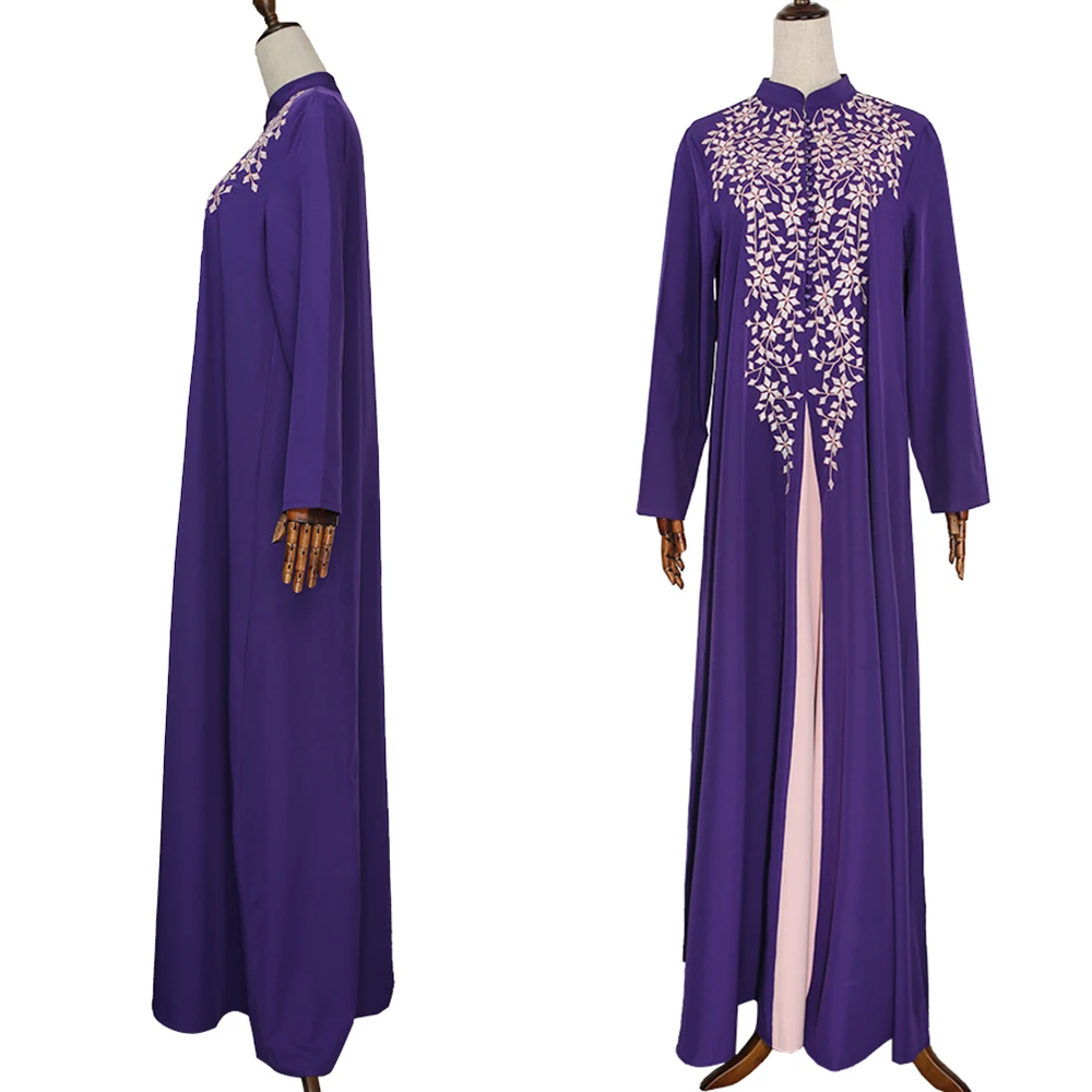 Purple Женское мусульманское платье, турецкий кафтан, марокканский хиджаб, вечернее платье, 2 штуки, мусульманская одежда - Цвет: Purple
