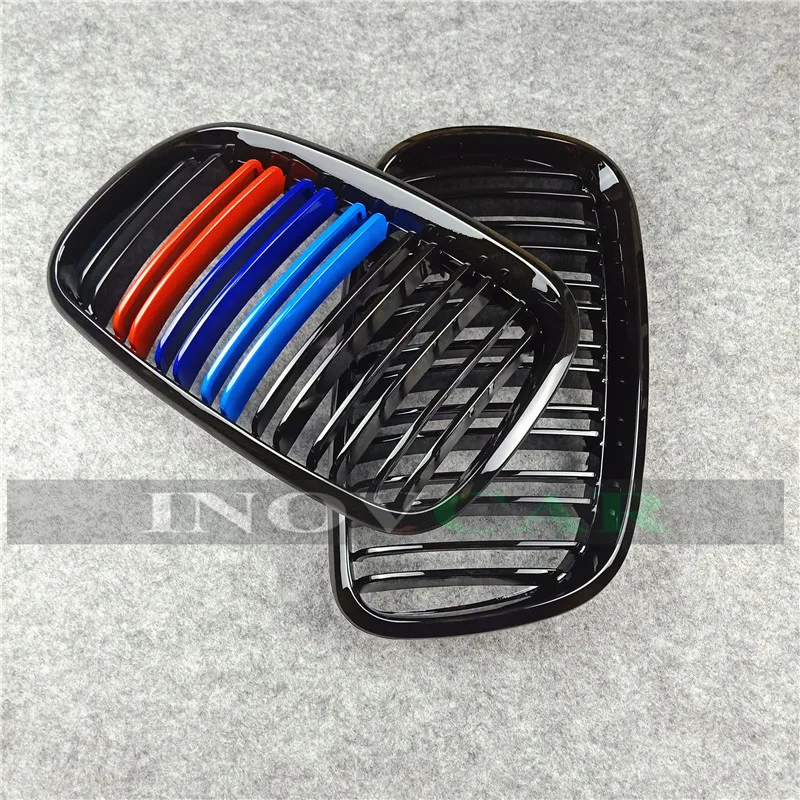 

A Pair 2007-2013 X5 e70, X6 e71 M Color 2 lines Slat Kidney Grille Front Grill For e70 e71 Car Mesh bumper Grills Taiwan Quality