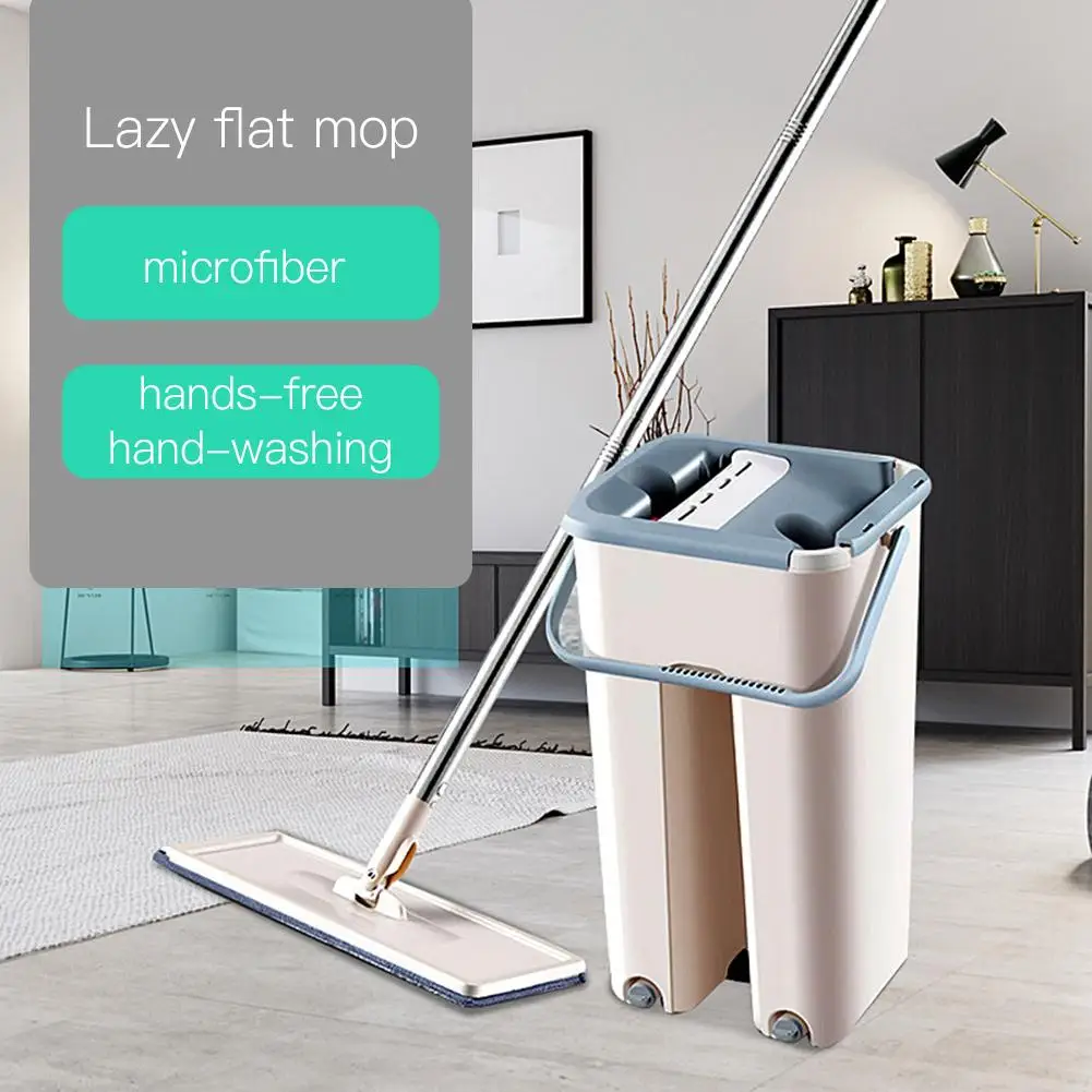 

Auto Mop W/Bucket Flat Squeeze Magic Avoid Hand Wash Microfiber Cleaning Cloth Kitchen Wooden Floor 360 Degree Lazy Fellow Mop