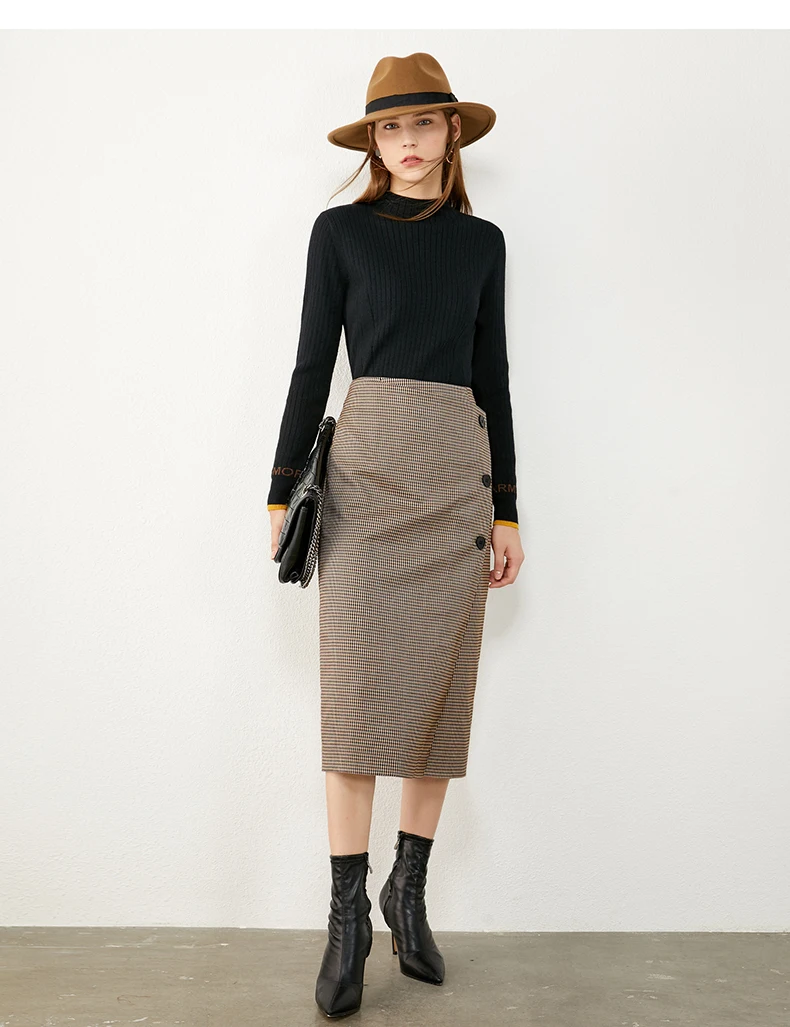 Amii Minimalism Autumn Vintage Womens Skirt OLstyle Fashion Plaid Aline Skirt High Waist Calf-length Female Skirt 12070346