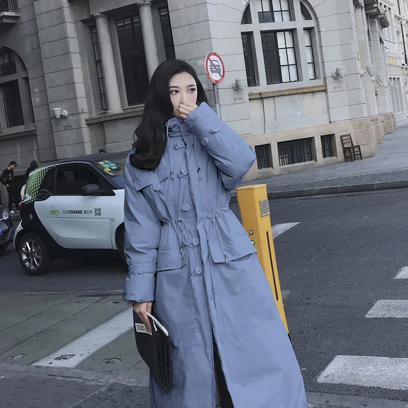 

2019 New Style Korean-style Loose-Fit Hooded Thick Long to Ankle Extended Knee Long down Jacket Cotton-padded Clothes Women Coat