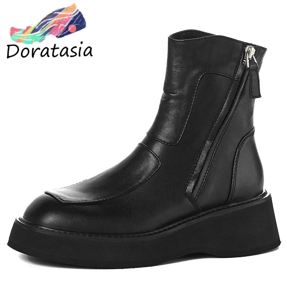 

DORATASIA New Black Genuine Leather Ankle Boots Women 2020 Cool High Top Platform Booties Ladies Casual Wedges Shoes Woman