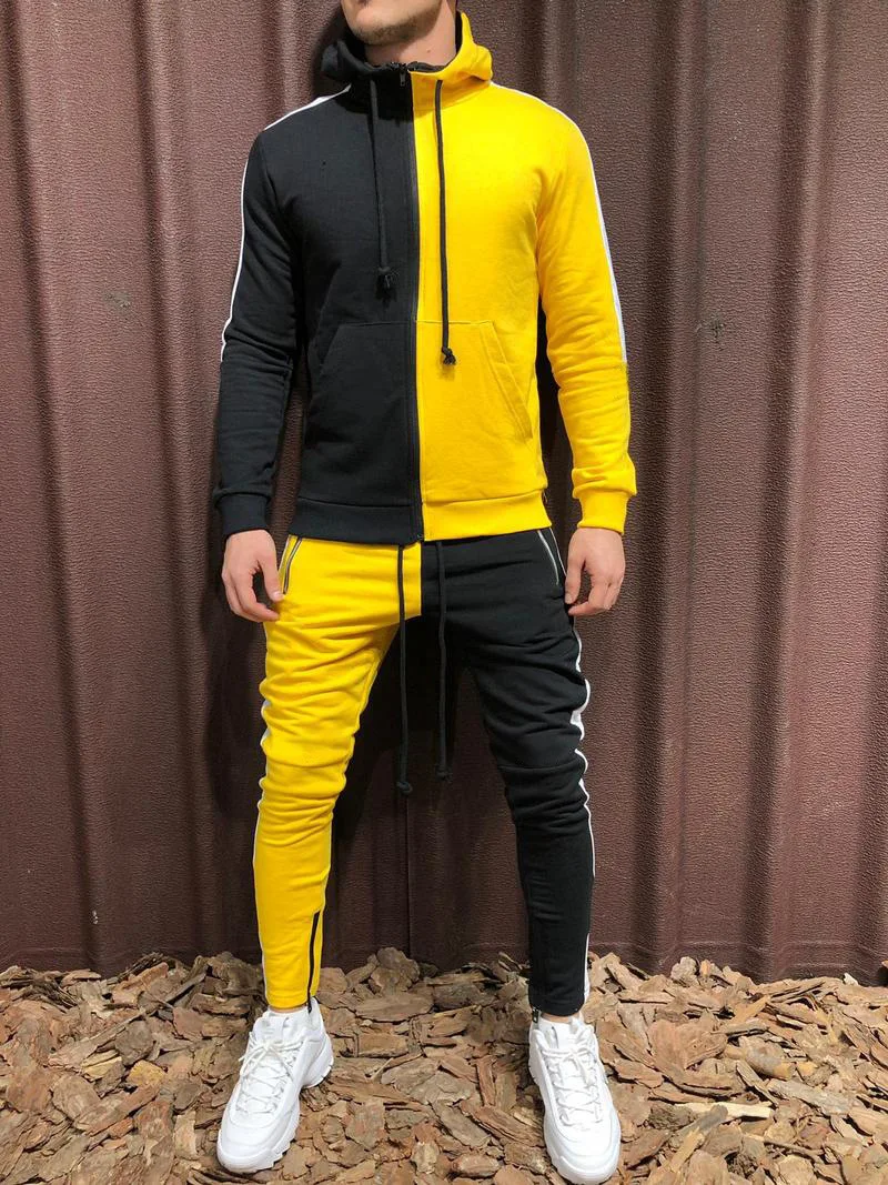 Black Friday Brand New Men Sets Fashion Autumn Thin Patchwork Jacket Sporting Suit Hoodies+Sweatpants 2 Pieces Sets Slim Tracksuit clothing