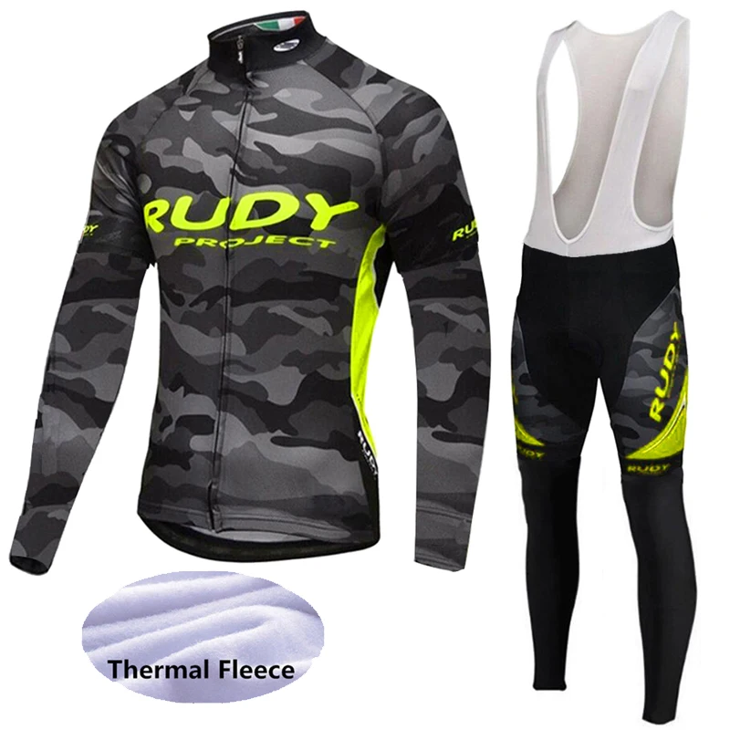 

2019 Team RUDY Winter Thermal Fleece Cycling Clothes Men Northwave Jersey Suit Outdoor Riding Bike MTB Clothing Bib Pants Set