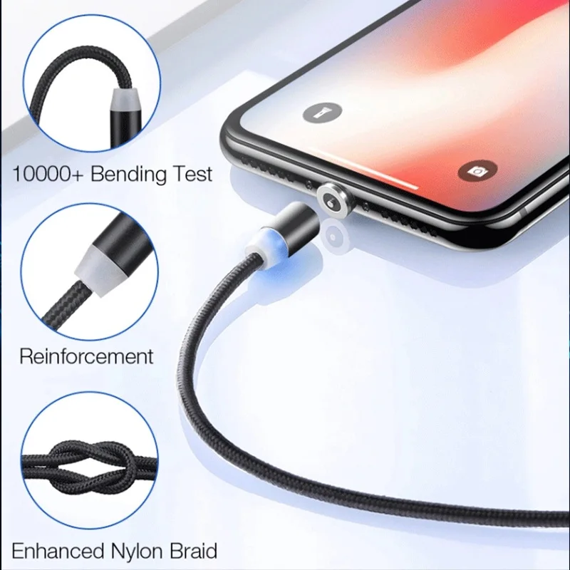 1 м светодиодный Micro usb type-C кабель для huawei samsung Магнитная линия зарядки для iPhone 11 pro X Xs MAX 8 7 6 нейлоновый Магнитный кабель