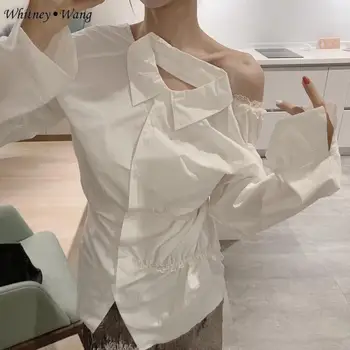 

WHITNEY WANG Blouses 2020 Spring Fashion Streetwear Designer Style 2 Ways Wear Blouse Women Blusas Lady Shirt Top