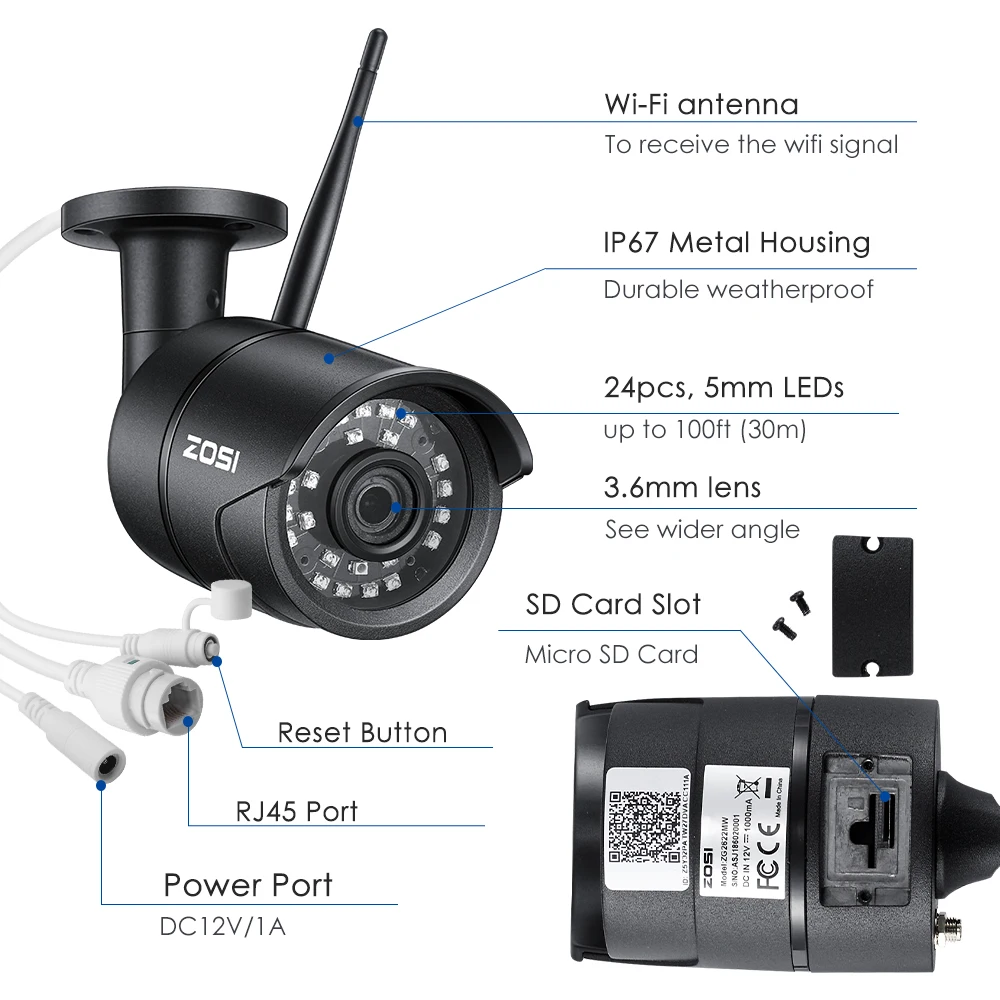 ZOSI 2MP 1080P Led беспроводная IP камера водонепроницаемая Смартфон пульт дистанционного управления CCTV ночного видения видео пуля инфракрасный монитор